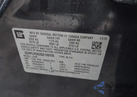 2016 Chevrolet Equinox Lt from USA, damaged, VIN 2GNFLFEK2G6199155